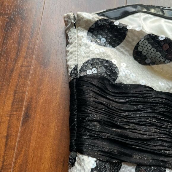 La Femme sequined, printed cocktail dress w/ black waistband + strapless bodice - Picture 7 of 13